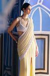 Buy_Surily G_Yellow Net Pearls, Stones V-neck Full Embroidered Blouse _Online_at_Aza_Fashions