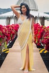 Shop_Surily G_Yellow Net Pearls, Stones V-neck Full Embroidered Blouse _Online_at_Aza_Fashions