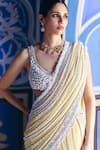 Surily G_Yellow Net Pearls, Stones V-neck Full Embroidered Blouse _at_Aza_Fashions