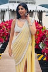 Surily G_Yellow Georgette Embroidery Stitched Saree _Online_at_Aza_Fashions