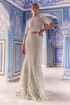 Buy_Surily G_Green Net Pearls Scallop Embroidered Skirt _at_Aza_Fashions