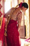 Shop_Surily G_Red Silk Zari Round Neck Zardosi Embroidered Blouse _at_Aza_Fashions