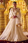 Surily G_Ivory Organza Zari Gota Embroidered Dupatta _at_Aza_Fashions