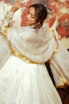 Shop_Surily G_Ivory Organza Zari Gota Embroidered Dupatta _at_Aza_Fashions