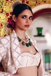 Surily G_Ivory Silk Zari, Embroidery Square Neck Zardosi Corset _Online_at_Aza_Fashions