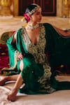 Shop_Surily G_Green Silk Zari V-neck Zardosi Embroidered Kaftan _at_Aza_Fashions