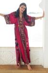 Buy_Surily G_Maroon Silk Embroidery V-neck Tribal Kaftan With _at_Aza_Fashions