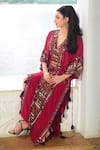 Surily G_Maroon Silk Embroidery V-neck Tribal Kaftan With _Online_at_Aza_Fashions