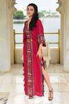 Buy_Surily G_Maroon Silk Embroidery V-neck Tribal Kaftan With _Online_at_Aza_Fashions