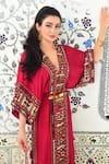 Surily G_Maroon Silk Embroidery V-neck Tribal Kaftan With _at_Aza_Fashions
