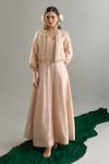 Anantaa By Roohi X AZA_Beige Silk, Chanderi Sequins, Pearls, Zari, Cut Work, Anarkali And Jacket Set _Online_at_Aza_Fashions