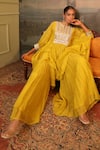Shop_Jigya Japra_Lime Chanderi Sequins, Mirrors Round Neck Green Kaftan And Sharara Set _at_Aza_Fashions