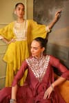 Buy_Jigya Japra_Lime Chanderi Sequins, Mirrors Round Neck Green Kaftan And Sharara Set 