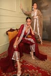 Shop_Jigya Japra_Red Chanderi Mirrors V-neck Cherry Palazzo Shrug Set 