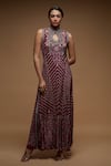 Buy_Nirraamyaa_Wine Bemberg, Crepe Keyhole Neck Rhinestone Embellished Tunic _at_Aza_Fashions