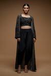 Buy_Nirraamyaa_Black Bemberg, Crepe Rhinestones Square , Round Designer Set With _at_Aza_Fashions