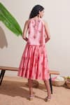 Shop_Dressfolk_Pink Chanderi Halter Neck Floral Top And Skirt Set _at_Aza_Fashions