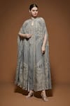 Buy_Nirraamyaa_Gray Bemberg, Crepe Rhinestones Keyhole Neck Designer Cape And Kurta Set _at_Aza_Fashions