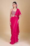 Buy_Samyukta Singhania_Magenta Chinon Embroidery Sweetheart Neck Hand Blouse And Saree Set _at_Aza_Fashions