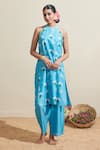 Buy_Dressfolk_Aqua Chanderi Embroidery Halter Neck Blue Kurta And Pant Set _at_Aza_Fashions