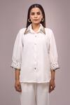 Buy_Samyukta Singhania_White Crepe Sequins Collared Embellished Shirt And Pant Set _Online_at_Aza_Fashions