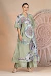 Shop_Soniya G_Green Muslin, Silk V-neck Pista Designer Kurta And Palazzo Set _Online_at_Aza_Fashions