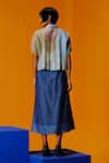 Shop_Clos_Blue Linen, Silk Collared Pastel And Green Designer Shirt Skirt Set _at_Aza_Fashions