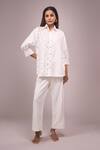 Buy_Samyukta Singhania_White Crepe Collared Hanging Hand Work Shirt And Pant Set _at_Aza_Fashions