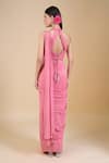 Shop_Samyukta Singhania_Pink Tissue Embroidery, Sequins, Beads, Cut Work Halter Neck Hand Saree Set _at_Aza_Fashions