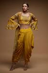 Buy_Nirraamyaa_Mustard Bemberg, Crepe Rhinestones Round Neck Embellished Jacket Set _at_Aza_Fashions