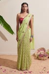 Buy_Dressfolk_Green Linen Embroidery Saree _at_Aza_Fashions