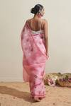 Shop_Dressfolk_Pink Organza Embroidery Floral Print Saree _at_Aza_Fashions