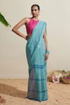 Buy_Dressfolk_Blue Cotton Embroidery Handwoven Designer Saree _at_Aza_Fashions