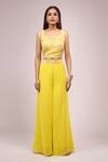 Samyukta Singhania_Yellow Georgette Sequins, Embroidery Square , Open Blouse And Palazzo Set_at_Aza_Fashions