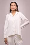 Naintara Bajaj_White Crepe Embroidery, Sequins Collared Shirt And Pant Set _Online_at_Aza_Fashions