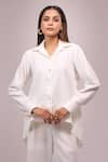 Shop_Naintara Bajaj_White Crepe Embroidery, Sequins Collared Shirt And Pant Set _Online_at_Aza_Fashions