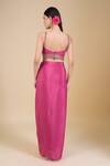 Buy_Samyukta Singhania_Pink Chinon Sequins, Zari Sweetheart Neck, Embroidered Crop Top Jacket Skirt Set
