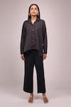 Samyukta Singhania_Black Crepe Sequins Collared Shirt And Pant Set _Online_at_Aza_Fashions
