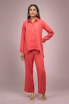 Buy_Samyukta Singhania_Orange Crepe Sequins Collared Shirt And Pant Set_at_Aza_Fashions