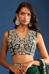 Samyukta Singhania_Green Georgette Embroidery, Sequins, Cut Work V-neck Dark Heavy Saree Set _at_Aza_Fashions