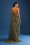 Shop_Samyukta Singhania_Green Georgette Sequins Round Neck Hand Embroidered Pre-draped Saree Set _at_Aza_Fashions