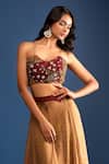 Buy_Samyukta Singhania_Brown Organza Sequins, Metallic Thread Sweetheart Heavy Embroidered Lehenga Set _Online_at_Aza_Fashions