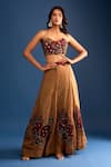 Buy_Samyukta Singhania_Brown Organza Sequins, Metallic Thread Sweetheart Heavy Embroidered Lehenga Set _at_Aza_Fashions