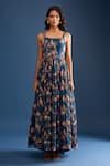 Samyukta Singhania_Navy Organza Sequins Blue Floral Anarkali Set _Online_at_Aza_Fashions
