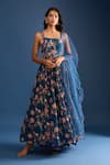 Buy_Samyukta Singhania_Navy Organza Sequins Blue Floral Anarkali Set _at_Aza_Fashions