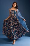 Buy_Samyukta Singhania_Navy Organza Sequins Blue Floral Anarkali Set _Online_at_Aza_Fashions