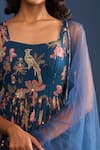 Samyukta Singhania_Navy Organza Sequins Blue Floral Anarkali Set _at_Aza_Fashions