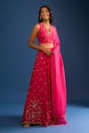 Samyukta Singhania Pink Silk Sequins, Metallic Thread, Embroidery V-neck Raw Lehenga Set Online at Aza Fashions Samyukta Singhania_Pink Silk Sequins, Metallic Thread, Embroidery V-neck Raw Lehenga Set _Online_at_Aza_Fashions