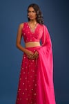 Shop Samyukta Singhania Pink Silk Sequins, Metallic Thread, Embroidery V-neck Raw Lehenga Set Online at Aza Fashions Shop_Samyukta Singhania_Pink Silk Sequins, Metallic Thread, Embroidery V-neck Raw Lehenga Set _Online_at_Aza_Fashions