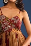 Samyukta Singhania_Brown Organza Sequins Sweetheart Neck Floral Embroidered Gown _Online_at_Aza_Fashions